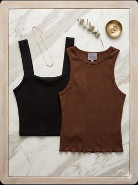 American Eagle Outfitters Ribbed Tank Tops in Brown and Black